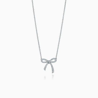 [Corinne]RIBBON NECKLACE BOW PENDANT DIAMOND CHARM CHAIN