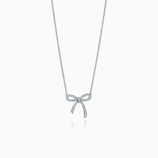 [Corinne]RIBBON NECKLACE BOW PENDANT DIAMOND CHARM CHAIN