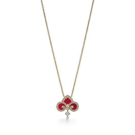 [Corinne]FLEUR DE LIS PINK GOLD DIAMOND NECKLACE