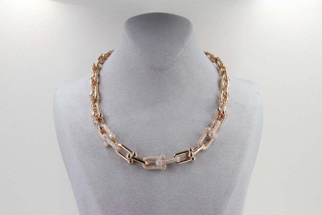 [Corinne]HARDWEAR GRADUATED LINK NECKLACE ROSE GOLD WITH PAVE DIAMONDS
