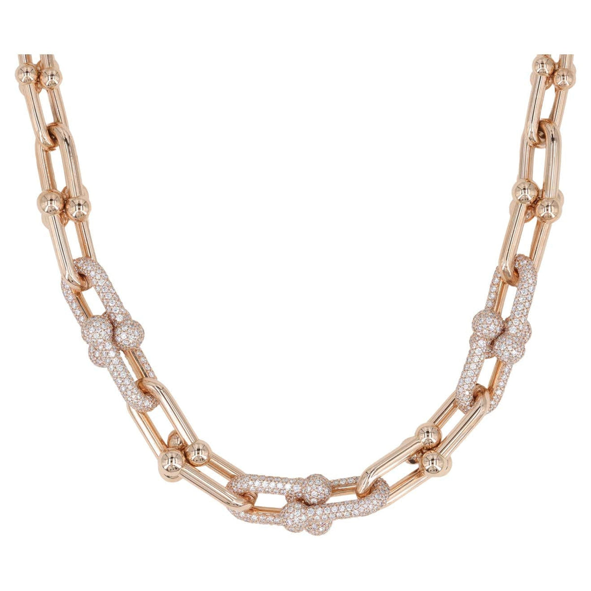 [Corinne]HARDWEAR GRADUATED LINK NECKLACE ROSE GOLD WITH PAVE DIAMONDS