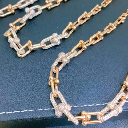 [Corinne]HARDWEAR GRADUATED LINK NECKLACE ROSE GOLD WITH PAVE DIAMONDS