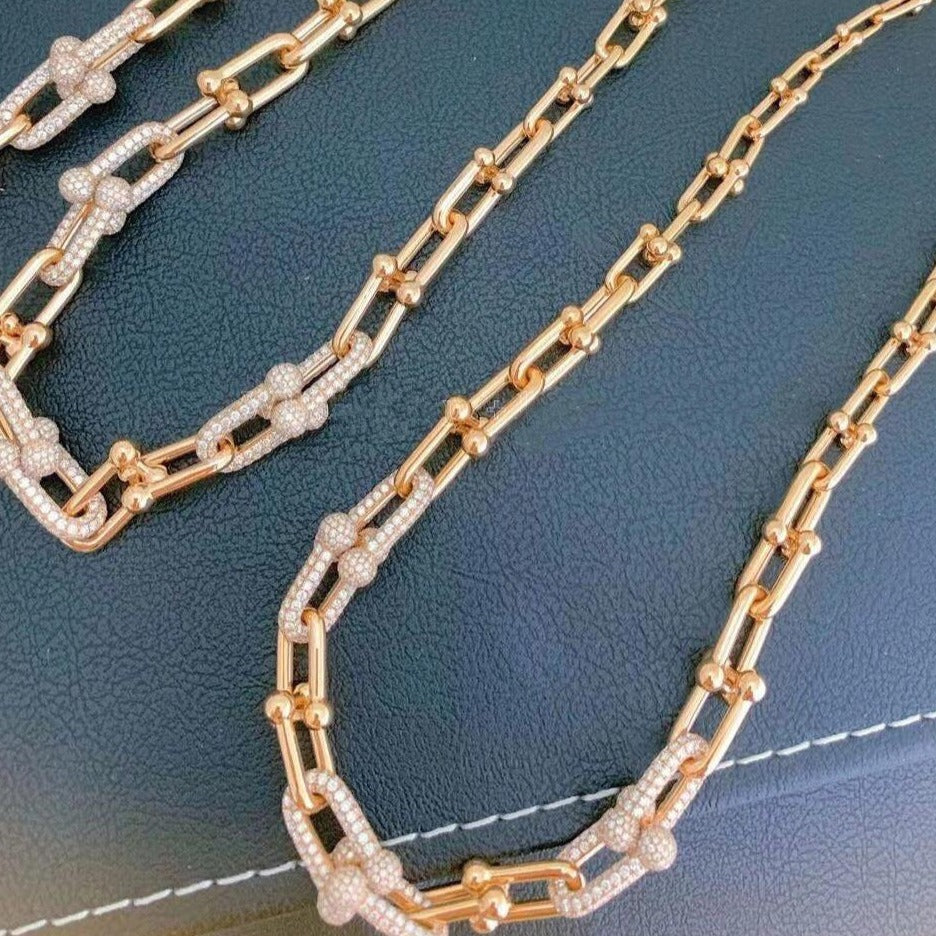 [Corinne]HARDWEAR GRADUATED LINK NECKLACE ROSE GOLD WITH PAVE DIAMONDS