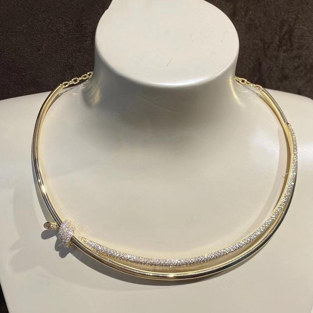 [Corinne]KNOT DOUBLE ROW NECKLACE IN YELLOW GOLD WITH DIAMONDS