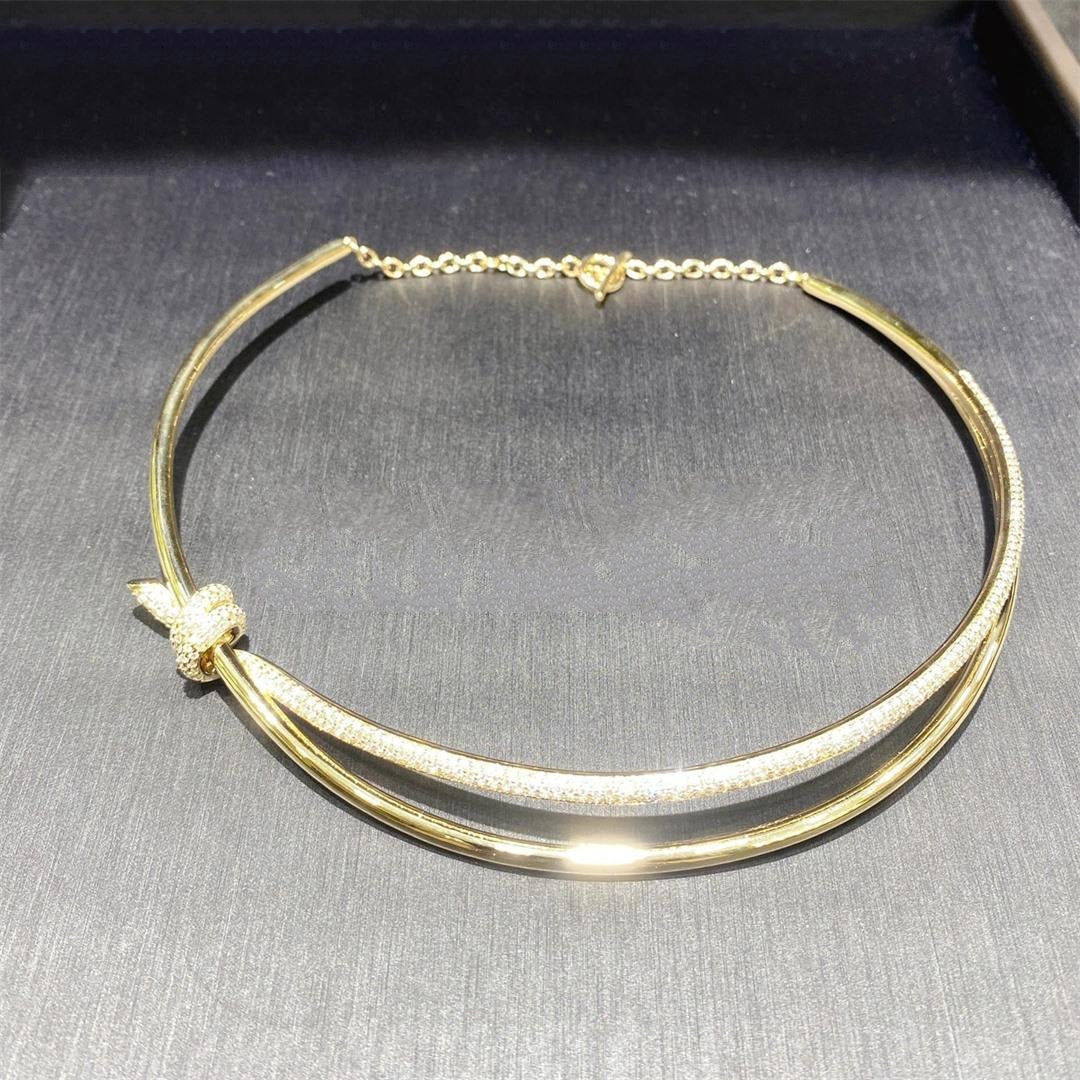 [Corinne]KNOT DOUBLE ROW NECKLACE IN YELLOW GOLD WITH DIAMONDS
