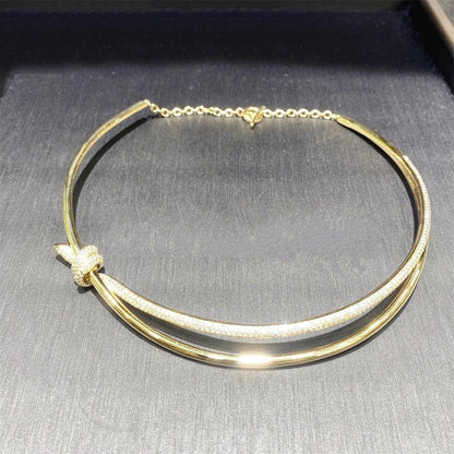 [Corinne]KNOT DOUBLE ROW NECKLACE IN YELLOW GOLD WITH DIAMONDS