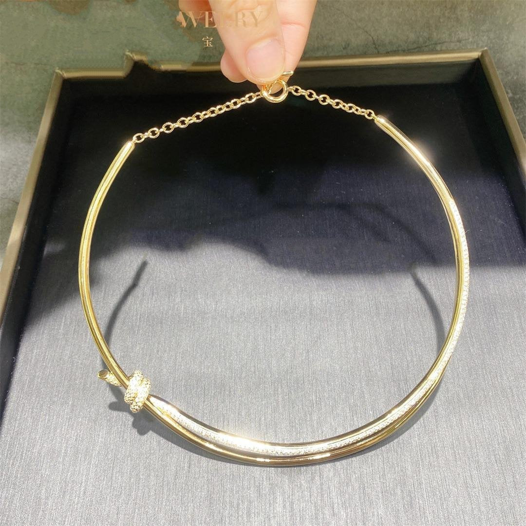 [Corinne]KNOT DOUBLE ROW NECKLACE IN YELLOW GOLD WITH DIAMONDS