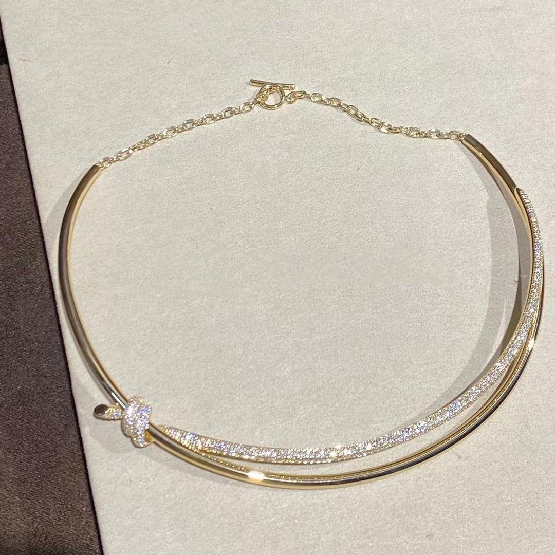 [Corinne]KNOT DOUBLE ROW NECKLACE IN YELLOW GOLD WITH DIAMONDS