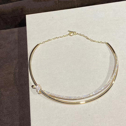 [Corinne]KNOT DOUBLE ROW NECKLACE IN YELLOW GOLD WITH DIAMONDS