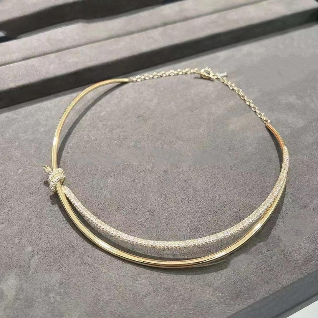 [Corinne]KNOT DOUBLE ROW NECKLACE IN YELLOW GOLD WITH DIAMONDS