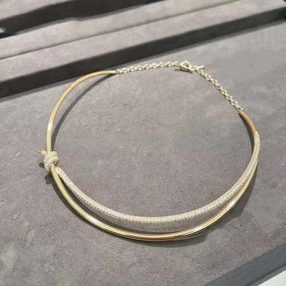 [Corinne]KNOT DOUBLE ROW NECKLACE IN YELLOW GOLD WITH DIAMONDS