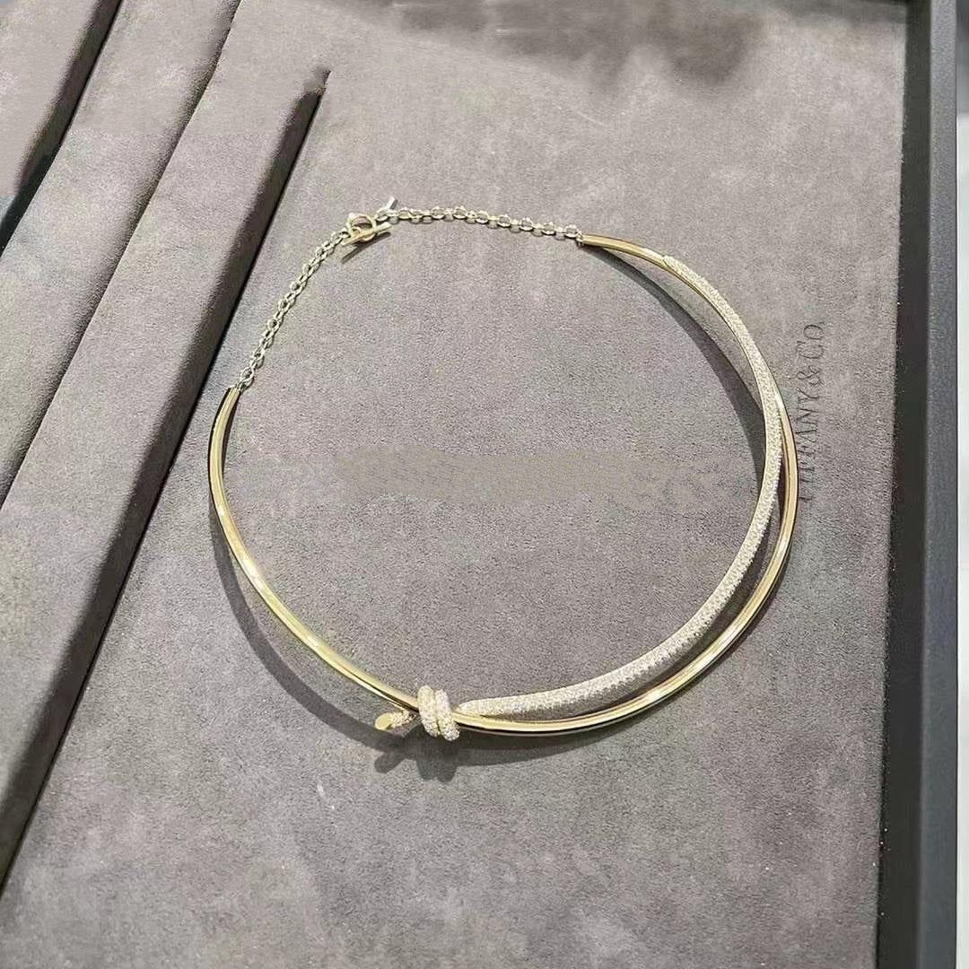 [Corinne]KNOT DOUBLE ROW NECKLACE IN YELLOW GOLD WITH DIAMONDS