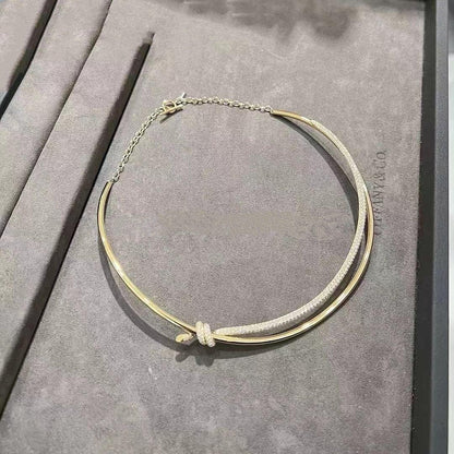[Corinne]KNOT DOUBLE ROW NECKLACE IN YELLOW GOLD WITH DIAMONDS