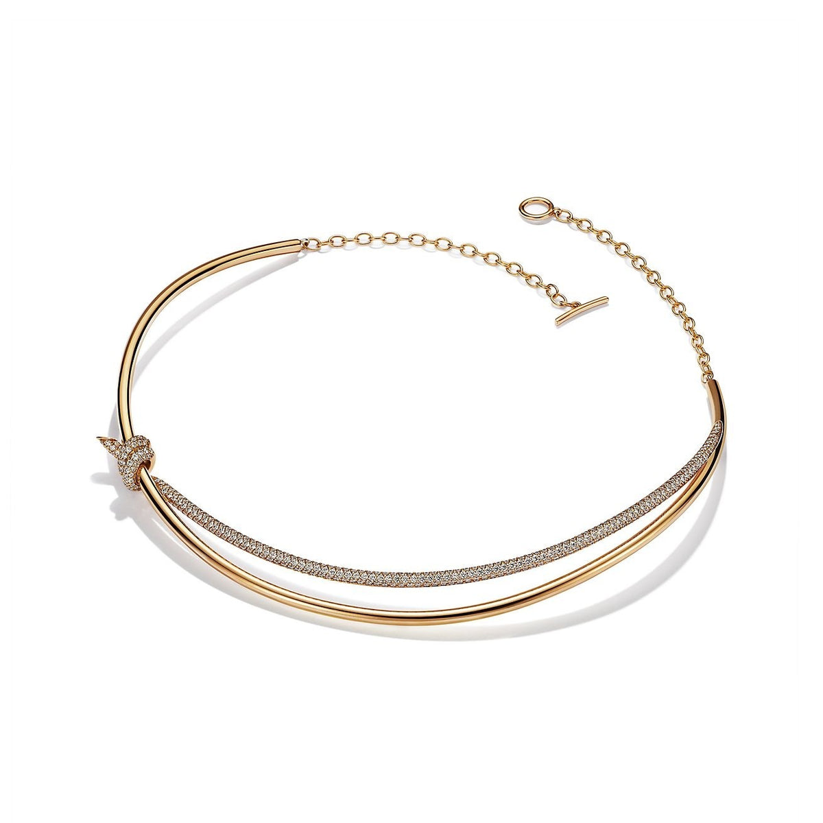 [Corinne]KNOT DOUBLE ROW NECKLACE IN YELLOW GOLD WITH DIAMONDS