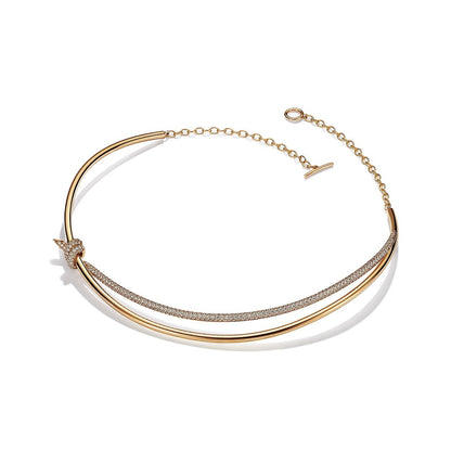 [Corinne]KNOT DOUBLE ROW NECKLACE IN YELLOW GOLD WITH DIAMONDS