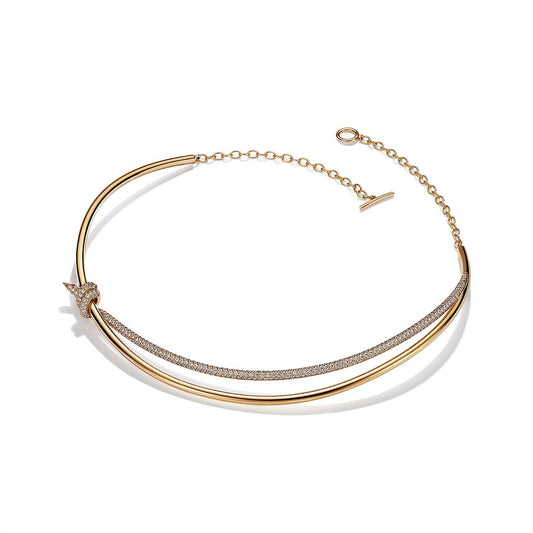 [Corinne]KNOT DOUBLE ROW NECKLACE IN YELLOW GOLD WITH DIAMONDS