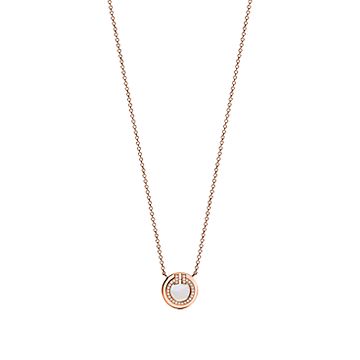 [Corinne]DIAMOND AND MOTHER PEARL CIRCLE NECKLACE PENDANT