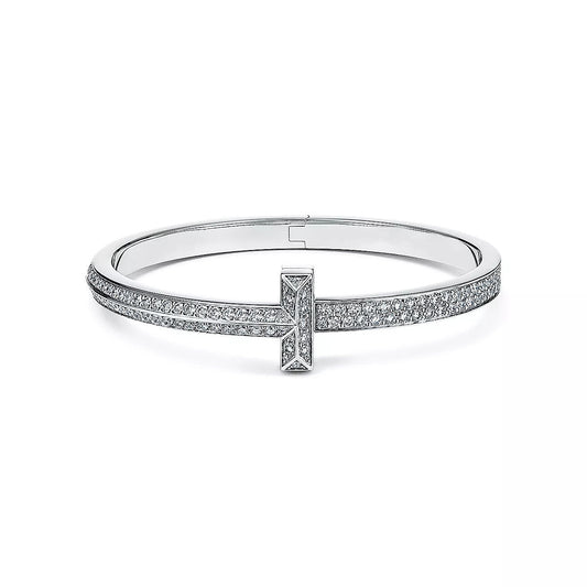 [Corinne]WIDE DIAMONDS HINGED BANGLE SILVER