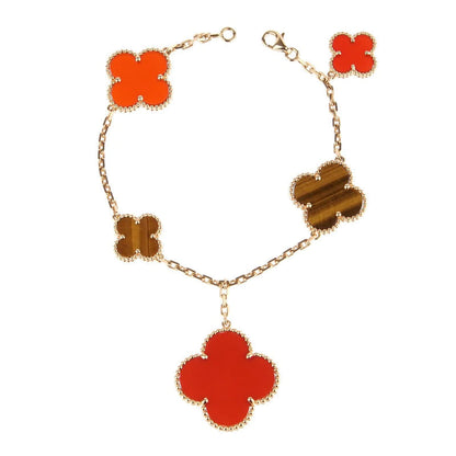 [⭐Corinne]CLOVER BRACELET 5 MOTIFS CARNELIAN TIGER EYE