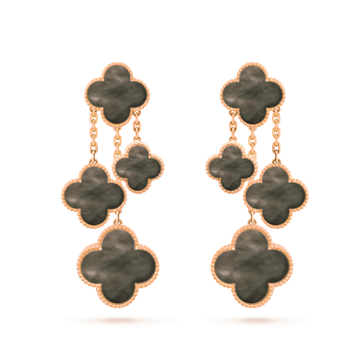[⭐Corinne]CLOVER EARRINGS DARK MOP 4 MOTIFS ROSE GOLD