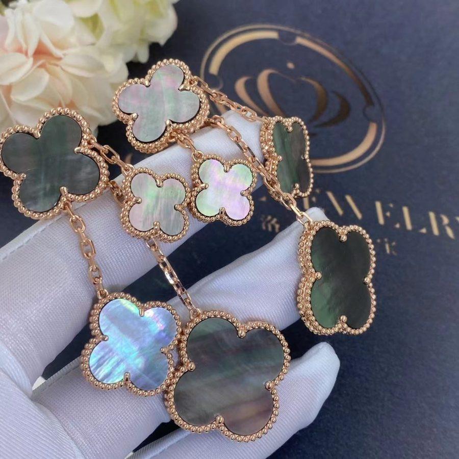 [⭐Corinne]CLOVER EARRINGS DARK MOP 4 MOTIFS ROSE GOLD