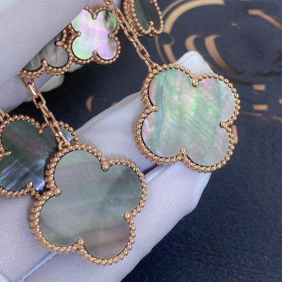 [⭐Corinne]CLOVER EARRINGS DARK MOP 4 MOTIFS ROSE GOLD