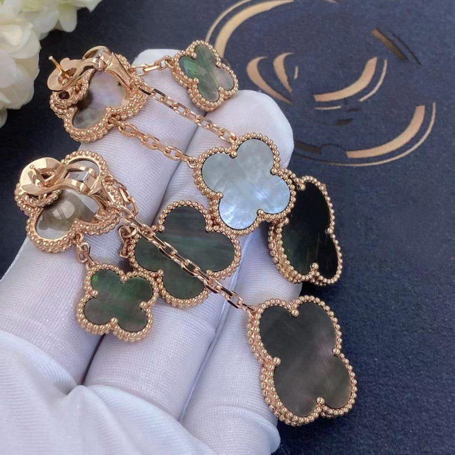 [⭐Corinne]CLOVER EARRINGS DARK MOP 4 MOTIFS ROSE GOLD