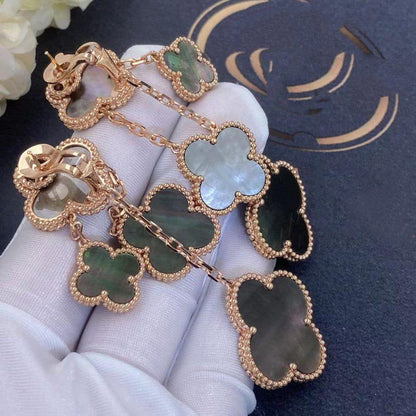 [⭐Corinne]CLOVER EARRINGS DARK MOP 4 MOTIFS ROSE GOLD