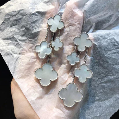 [⭐Corinne]CLOVER EARRINGS WHITE MOP 4 MOTIFS SILVER