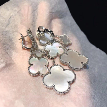 [⭐Corinne]CLOVER EARRINGS WHITE MOP 4 MOTIFS SILVER
