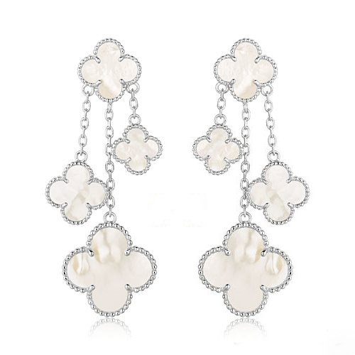 [⭐Corinne]CLOVER EARRINGS WHITE MOP 4 MOTIFS SILVER