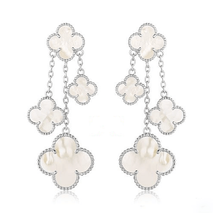 [⭐Corinne]CLOVER EARRINGS WHITE MOP 4 MOTIFS SILVER