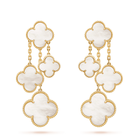 [⭐Corinne]CLOVER EARRINGS WHITE MOP 4 MOTIFS GOLD