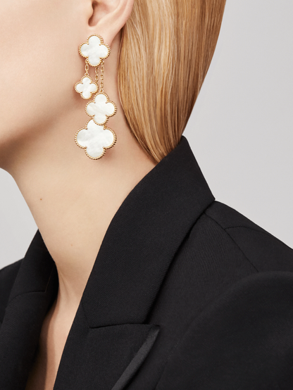 [⭐Corinne]CLOVER EARRINGS WHITE MOP 4 MOTIFS GOLD
