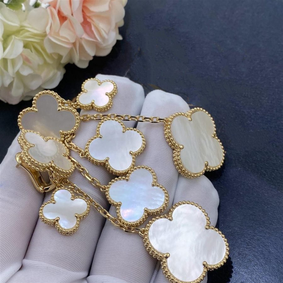 [⭐Corinne]CLOVER EARRINGS WHITE MOP 4 MOTIFS GOLD
