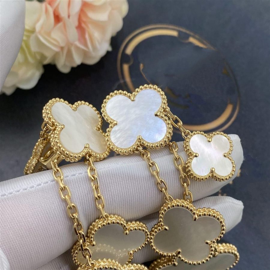 [⭐Corinne]CLOVER EARRINGS WHITE MOP 4 MOTIFS GOLD