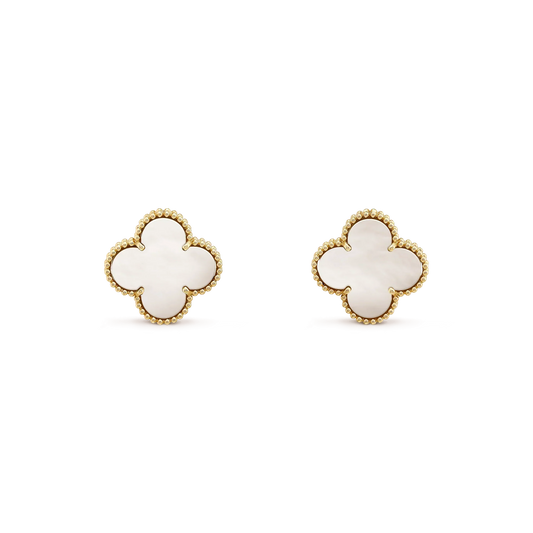 [⭐Corinne]CLOVER MEDIUM 1 MOTIFS  WHITE MOP STUD EARRINGS