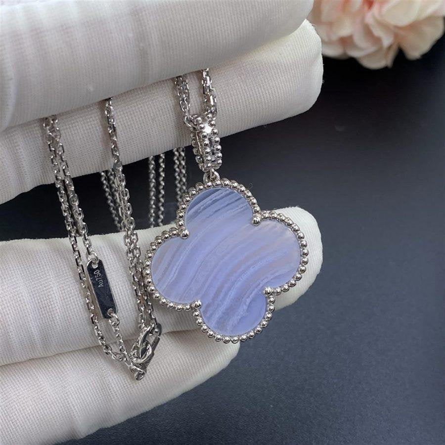 [⭐Corinne]CLOVER SILVER CHALCEDONY BIG CLOVER NECKLACE