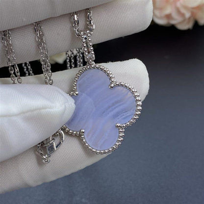 [⭐Corinne]CLOVER SILVER CHALCEDONY BIG CLOVER NECKLACE
