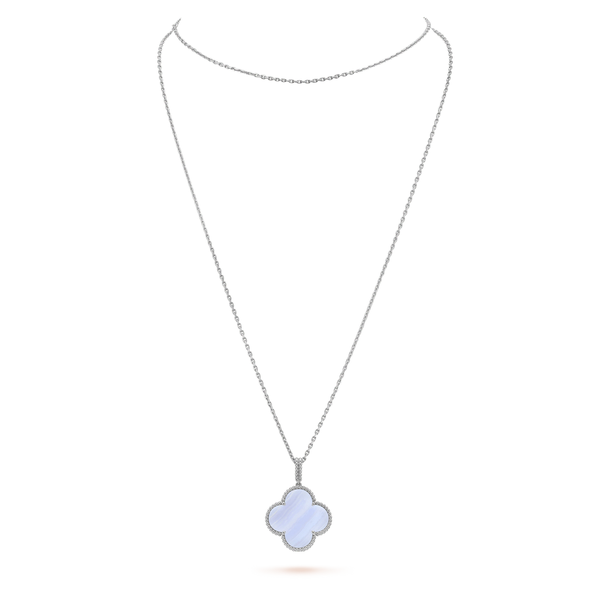 [⭐Corinne]CLOVER SILVER CHALCEDONY BIG CLOVER NECKLACE