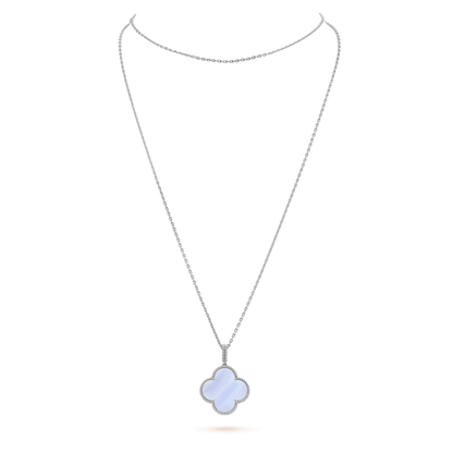 [⭐Corinne]CLOVER SILVER CHALCEDONY BIG CLOVER NECKLACE