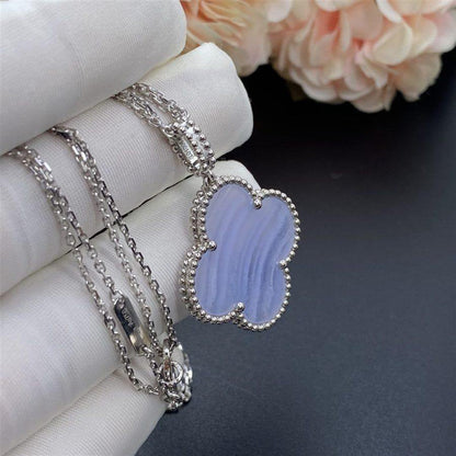 [⭐Corinne]CLOVER SILVER CHALCEDONY BIG CLOVER NECKLACE