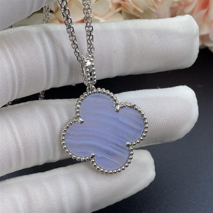[⭐Corinne]CLOVER SILVER CHALCEDONY BIG CLOVER NECKLACE