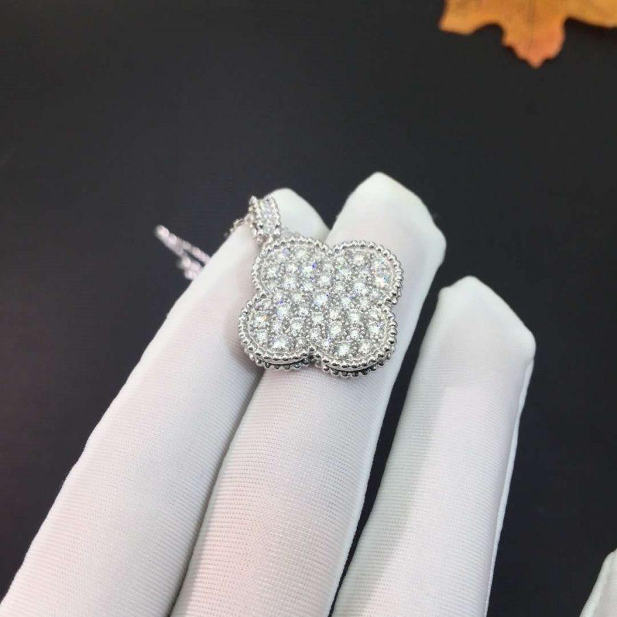 [⭐Corinne]CLOVER 25MM SILVER FULL DIAMOND BIG CLOVER NECKLACE