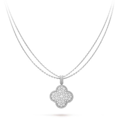 [⭐Corinne]CLOVER 25MM SILVER FULL DIAMOND BIG CLOVER NECKLACE