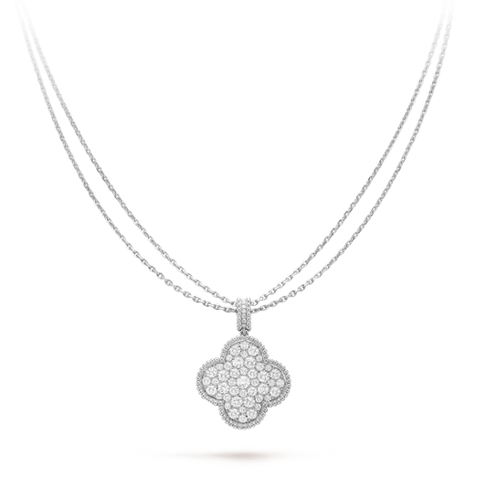 [⭐Corinne]CLOVER 25MM SILVER FULL DIAMOND BIG CLOVER NECKLACE