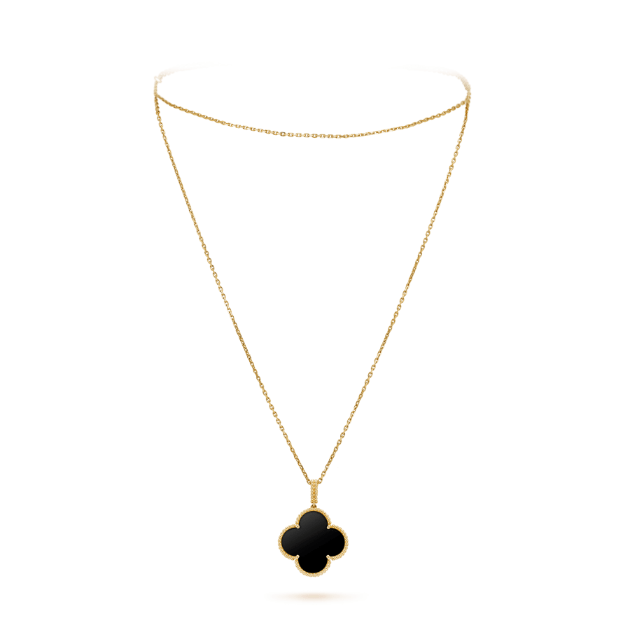 [⭐Corinne]CLOVER 25MM GOLD ONYX BIG CLOVER NECKLACE