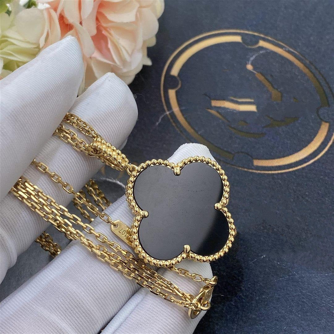 [⭐Corinne]CLOVER 25MM GOLD ONYX BIG CLOVER NECKLACE