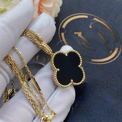 [⭐Corinne]CLOVER 25MM GOLD ONYX BIG CLOVER NECKLACE