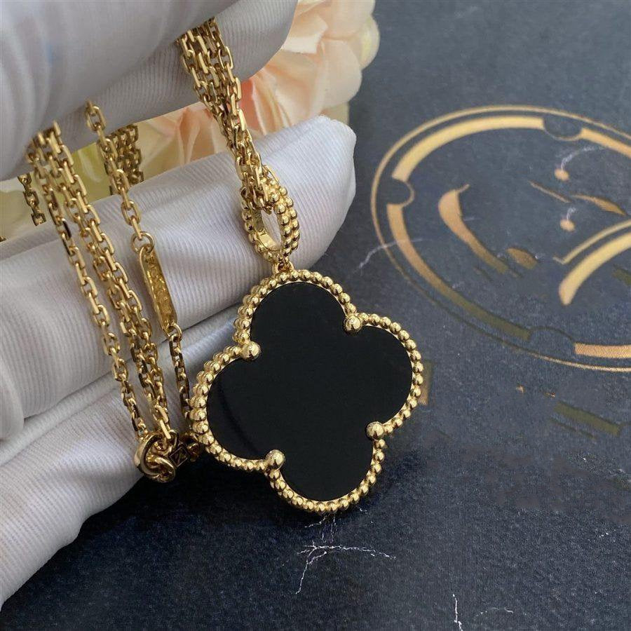 [⭐Corinne]CLOVER 25MM GOLD ONYX BIG CLOVER NECKLACE